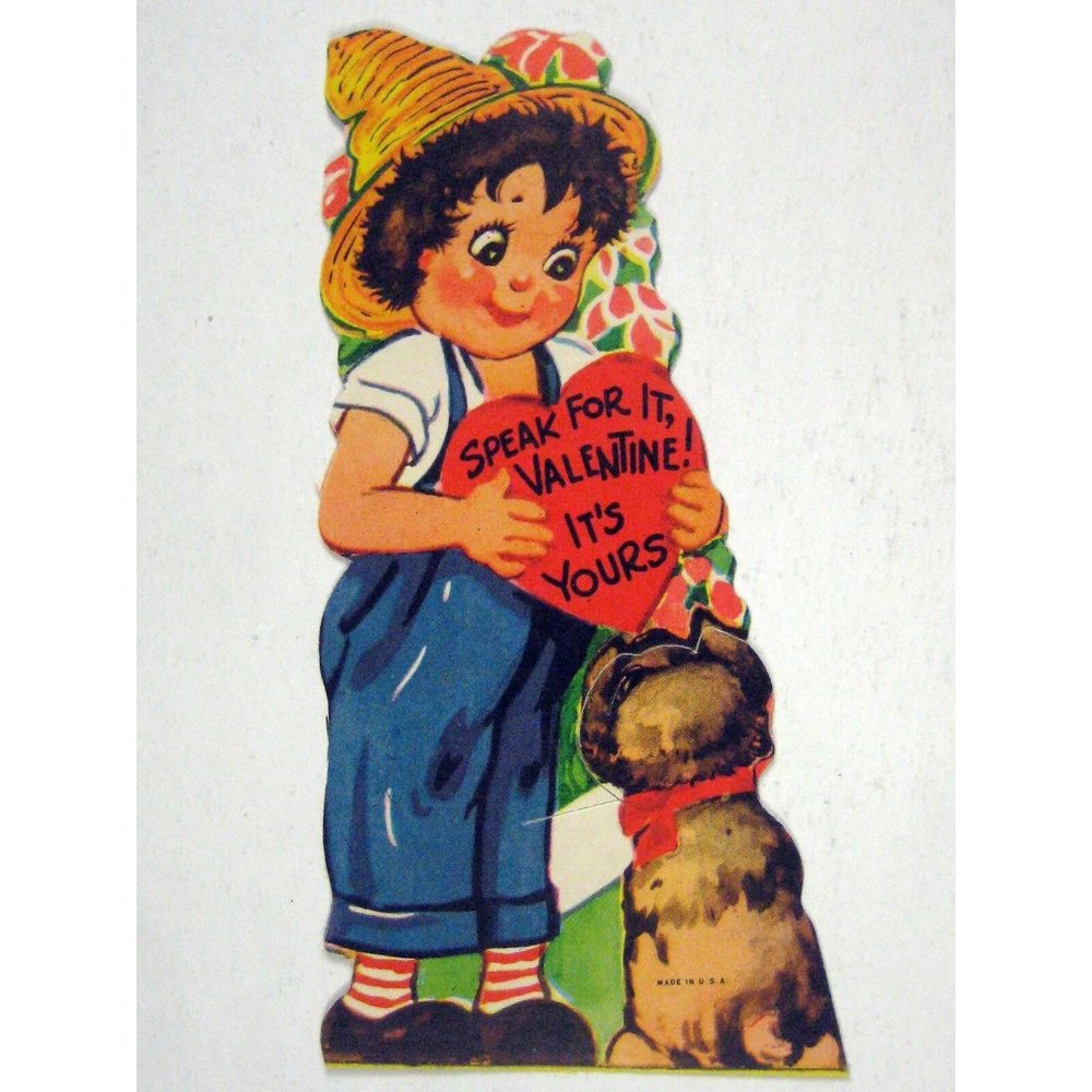 Valentines Card Day 1949 Heart Valentine USA Dog Original Envelope Die Cut
